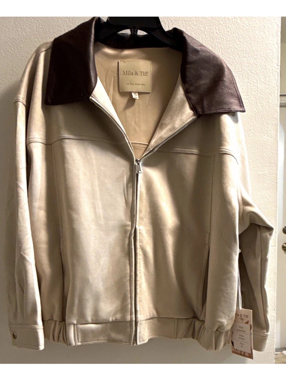 Mila & Tiff Women's Plus Jacket Size 2X Stone/Brown Full Zip Collared